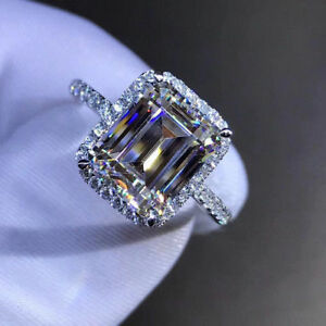 【送料無料】ネックレス　エメラルドハローｋホワイトゴールド250ct emerald vvs genuine moissanite halo engagement rings 14k white gold over｜hokushin
