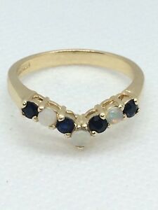 【送料無料】ネックレス　サファイアオパールリング9ct sapphire and opal half wishbone ring