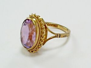 【送料無料】ネックレス　ビンテージゴールドカットアメジストドレスリングアメリカ1970s vintage hm 9ct gold oval cut amethyst dress ring 4 g uk m 12 us 6 12｜hokushin 25,885円
