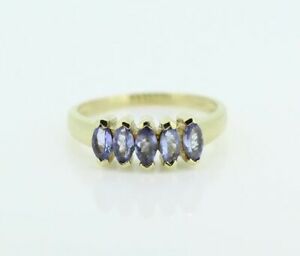 【送料無料】ネックレス　イエローゴールドタンザナイトストーンリング9ct yellow gold tanzanite five stone ring
