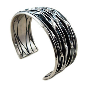 【送料無料】ネックレス　スターリングシルバートーンブレスレットカフlarge crushed 925 sterling silver two tone bracelet cuff