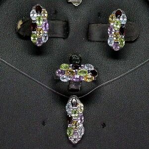 【送料無料】ネックレス　シルバーリングイヤリングペンダントサイズsilver 925 three row gemstone ring, earring amp; pendant set size q us 825 26,235円