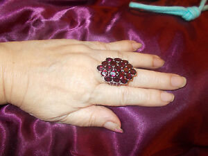 【送料無料】ネックレス　ガーネットクラスタリングサイズs silver very large 20 ct rhodilite garnet cluster ring size t used｜hokushin