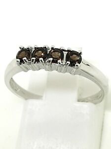 【送料無料】ネックレス　ホワイトゴールドスモーキークオーツリングサイズ9ct white gold smoky quartz half eternity ring size n full hallmarked