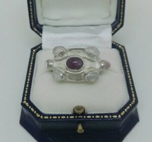 【送料無料】ネックレス　カボションアメジストモダンスタジオシルバーリングcabochon moonstones and amethyst modernist studio designed silver ring
