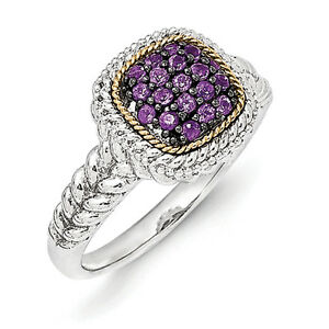 【送料無料】ネックレス　アメジストクラスタリングスターリングシルバーｋゴールドアクセントamethyst cluster ring 925 sterling silver amp; 14k gold accent sz 68 shey couture