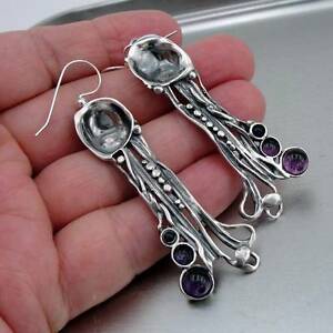 【送料無料】ネックレス　ハダルデザイナースターリングシルバーアメジストイヤリングハンドメイドアートロングhadar designers sterling silver genuine amethyst earrings handmade art long h