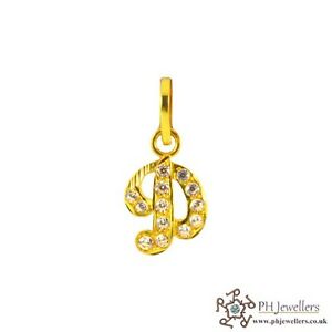 【送料無料】ネックレス　イエローゴールドイニシャルペンダント22ct 916 yellow gold initial d pendant cz ip5