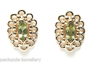 【送料無料】ネックレス　9ctペリドットピアスイヤリング9ct gold peridot fancy stud earrings gift boxed studs made in uk｜hokushin