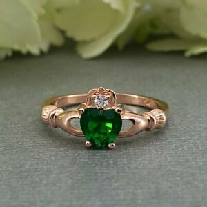【送料無料】ネックレス　1ctカットグリーンエメラルドcladdagh14ct1ct heart cut green emerald claddagh design engagement ring 14ct rose gold over