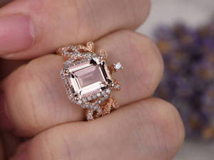 【送料無料】ネックレス　エメラルドｋローズセット6 ct emerald cut morganite engagement 14k rose gold over bridal wedding ring set
