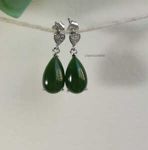【送料無料】ネックレス　ドロップグリーンスターリングシルバースタッドイヤリングcertified drop hetian spinach green jadein sterling silver stud earring｜hokushin