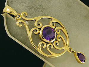 【送料無料】ネックレス　ソリッドゴールドアメジストペンダントpe039 exquisite genuine 9ct solid gold natural purple amethyst ornate pendant｜hokushin