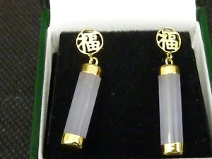 【送料無料】ネックレス　ヴィンテージイエローゴールドラベンダーイヤリングドロップvintage 14ct yellow gold lavender jade drop earrings｜hokushin