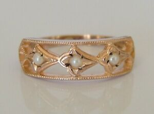 【送料無料】ネックレス　ビンテージローズゴールドシードパールリングサイズbeautiful vintage 9ct rose gold seed pearl ring size o｜hokushin