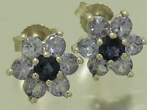 【送料無料】ネックレス　ホワイトゴールドタンザナイトサファイアスタッドイヤリングe058 lovely genuine 9ct white gold natural tanzanite sapphire stud earrings｜hokushin