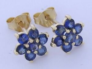 【送料無料】ネックレス　e058 9ctイェローゴールドサファイアクラスタピアスイヤリングe058 lovely 9ct yellow gold natural sapphire cluster stud earrings blossom｜hokushin