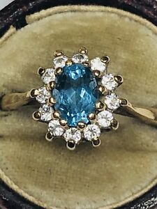 【送料無料】ネックレス　ヴィンテージゴールドクラスタリングvintage 9ct gold blue and white stone flower cluster ring