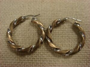 【送料無料】ネックレス　ホワイトゴールドイエローゴールドフープイヤリング9ct white and yellow gold hoop earrings｜hokushin