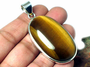 【送料無料】ネックレス　タイガーアイペンダントlarge tigers eye sterling silver gemstone pendant 925 gift boxed