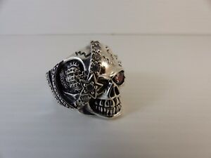 【送料無料】ネックレス　スターリングシルバースカルリングゴシックバイカーサイズグラムlarge sterling silver skull red eyed ring gothic biker size z 3 17 grams