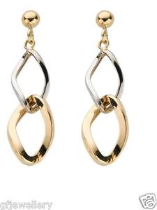 【送料無料】ネックレス　イエローホワイトゴールドオーバルリンクドロップイヤリングドロップ9ct hallmarked yellow amp; white gold oval link drop earrings 33mm drop