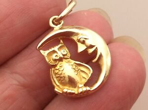 【送料無料】ネックレス　ソリッドフクロウbeautiful heavy 42g solid 14ct medlarge owl and crescent moon charm