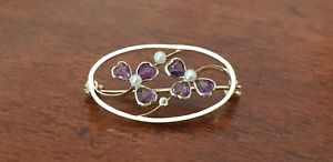 【送料無料】ネックレス　アメジストパールブローチイエローゴールドamethyst and pearl brooch 9ct yellow gold｜hokushin