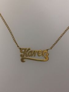 【送料無料】ネックレス　イエローチェーンゴールドカレンドロップダウンリスト9ct yellow gold karen name drop on chain