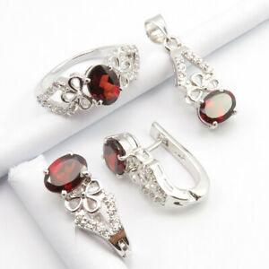 【送料無料】ネックレス　スターリングシルバーガーネットイヤリングペンダントリングセット listing925 sterling silver natural garnet stone set earrings pendant ring sz 7 proposal｜hokushin