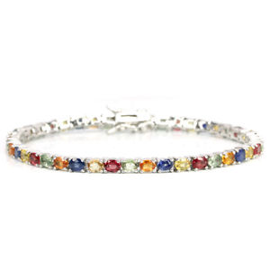 【送料無料】ネックレス　スターリングシルバーサファイアブレスレットインチsterling silver 925 genuine natural fancy songea sapphire bracelet 7 inches