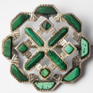 【送料無料】ネックレス　アンティークビクトリアスコットランドシルバーマラカイトブローチantique victorian scottish silver amp; malachite brooch