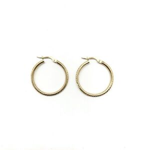 【送料無料】ネックレス　イエローゴールドラウンドスイングフープイヤリング 375 9ct yellow gold 24mm patterned round hinged hoop earrings｜hokushin