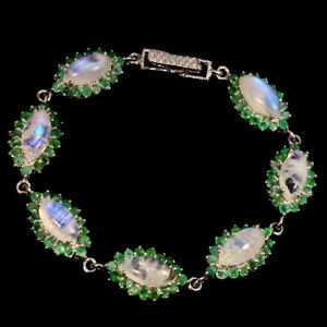 【送料無料】ネックレス　スターリングシルバームーンストーンエメラルドブレスレットインチsterling silver 925 genuine natural moonstone amp; emerald gemstone bracelet 7 inch｜hokushin 26,256円