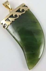 【送料無料】ネックレス　ゴールドヒスイニュージーランドペンダントマウントlarge 9ct gold mounted nephrite jade zealand tooth shaped pendant｜hokushin