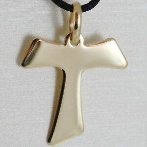 【送料無料】ネックレス　イェローゴールド750 18kペンダントトーフランシスフランチェスコイタリアcross flat yellow gold 750 18k pendant tau, franciscan, saint francesco, italy