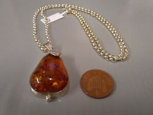 【送料無料】ネックレス　インチベルチャーリンクチェーンシルバーオレンジペンダントテストtested as silver amber pendant on 2375 inch belcher link chain