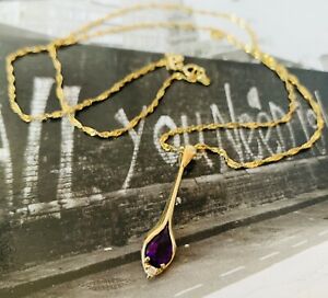 【送料無料】ネックレス　ゴールドアメジストティアドロップペンダントチェーン9ct gold tear drop amethyst pendant amp; chain 02930｜hokushin