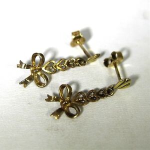 【送料無料】ネックレス　ヴィンテージｋゴールドボウロングドロップイヤリングvintage 9ct 9k gold bow long drop earrings