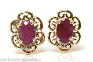 【送料無料】ネックレス　ゴールドプレゼントスタッドイヤリング9ct gold ruby filigree oval studs earrings made in uk gift boxed birthday gift