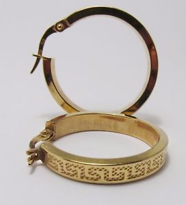 【送料無料】ネックレス　ビンテージソリッドイエローゴールドギリシャキーフープイヤリング100 genuine vintage 9k solid yellow gold greek key large hoop earrings 26,626円