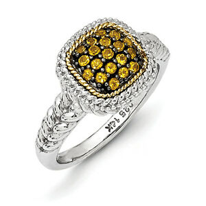 【送料無料】ネックレス　シトリンクラスタリングスターリングシルバーｋゴールドアクセントcitrine cluster ring 925 sterling silver amp; 14k gold accent sz 68 shey couture