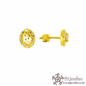 【送料無料】ネックレス　イエローゴールドスタッドイヤリングホワイト22ct 916 yellow gold studoval earring white cz se40