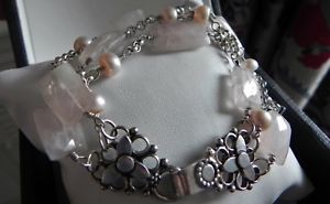 【送料無料】ネックレス　ｇスターリングシルバーローズクオーツブレスレットluscious 30g sterling silver 925 stamped rose quartz pearl gemstone bracelet｜hokushin