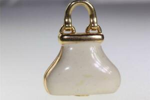 【送料無料】ネックレス　イエローゴールドハンドバッグペンダントホワイトエナメル14k yellow gold 3d handbag purse charm pendant white enamel