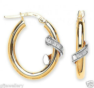 【送料無料】ネックレス　イエローゴールドスクロールフープイヤリング9ct hallmarked yellow gold polished oval with moondust scroll 25mm hoop earrings｜hokushin