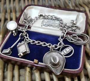 【送料無料】ネックレス　ビンテージバインダーブレスレットカウボーイvintage binder brothers sterling silver charm bracelet, cowboy charms