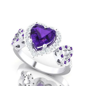 【送料無料】ネックレス　ホワイトゴールドpurple promise heart ring wedding women anniversary ring white gold finish