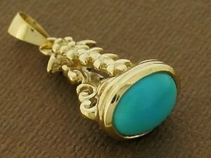 【送料無料】ネックレス　ソリッドイエローゴールドターコイズホブペンダントp014 lovely genuine 9ct solid yellow gold natural turquoise fob or pendant