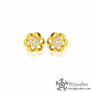 【送料無料】ネックレス　イエローゴールドピアス22ct 916 yellow gold earring cz se49｜hokushin